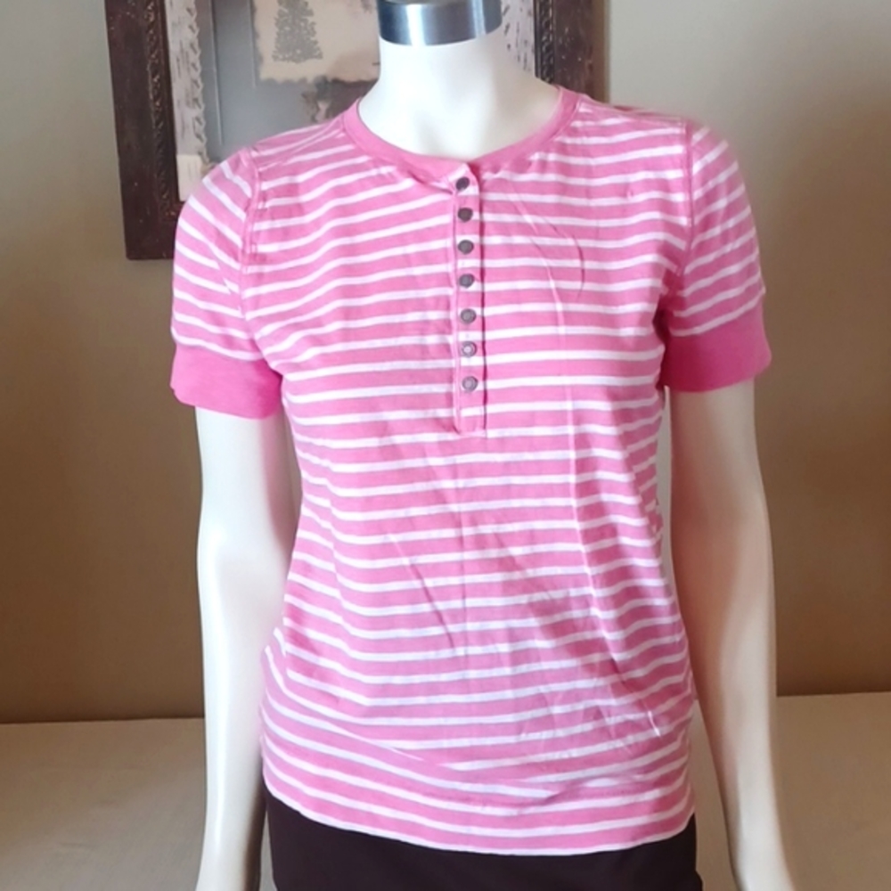 Sz L Lauren Jeans Co. Pink & White Stripe Dressy T-shirt